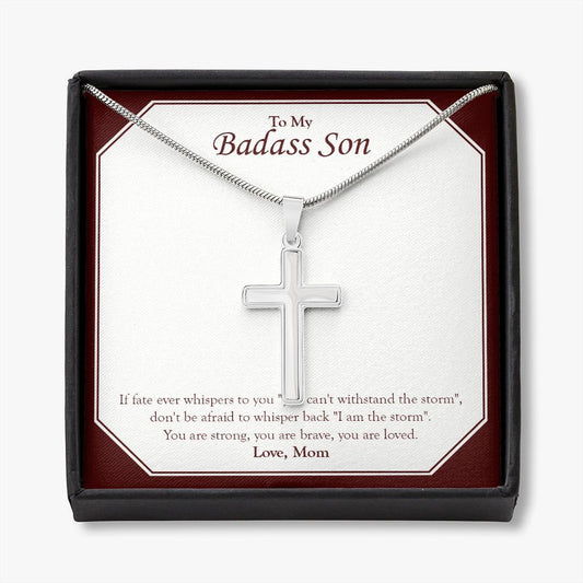 You Are The Storm stainless steel cross necklace front