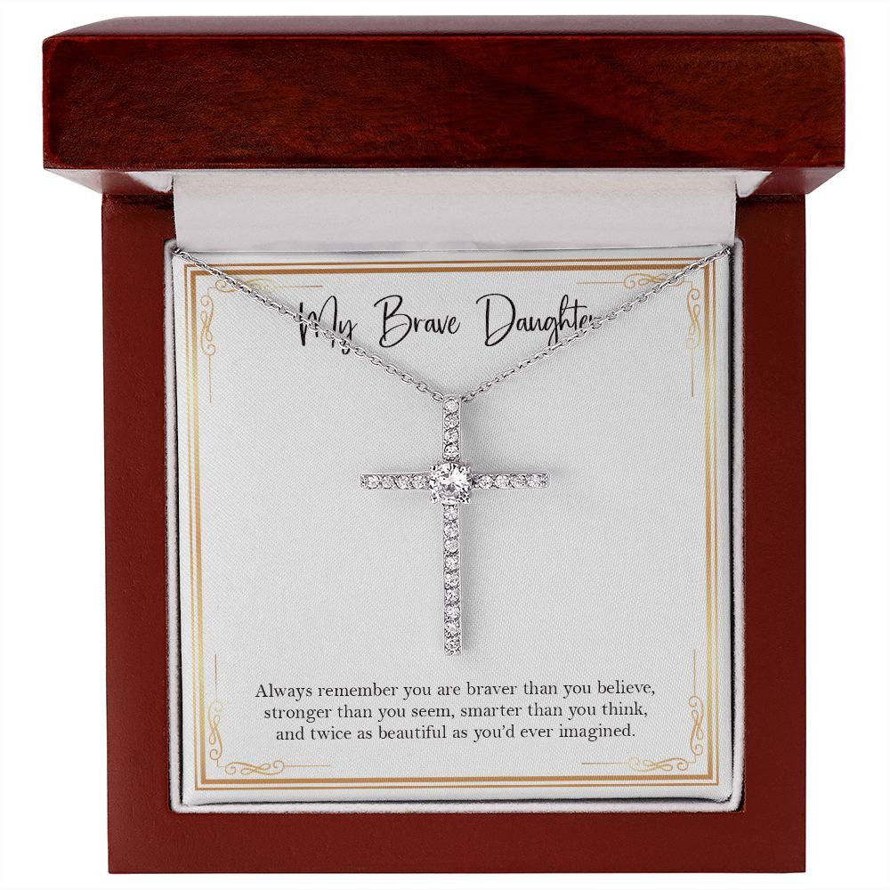 Twice As Beautiful cz cross necklace premium led mahogany wood box