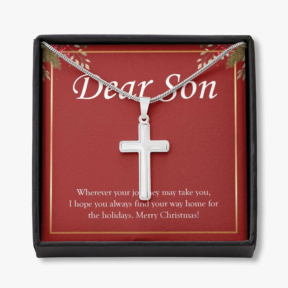 Find Your Way Home stainless steel cross necklace front