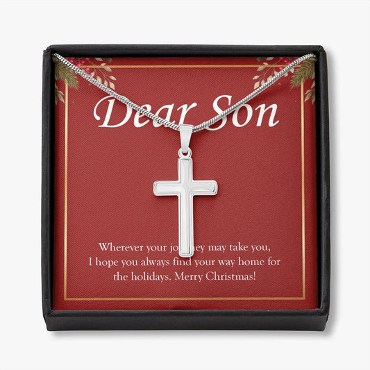 Find Your Way Home stainless steel cross necklace front