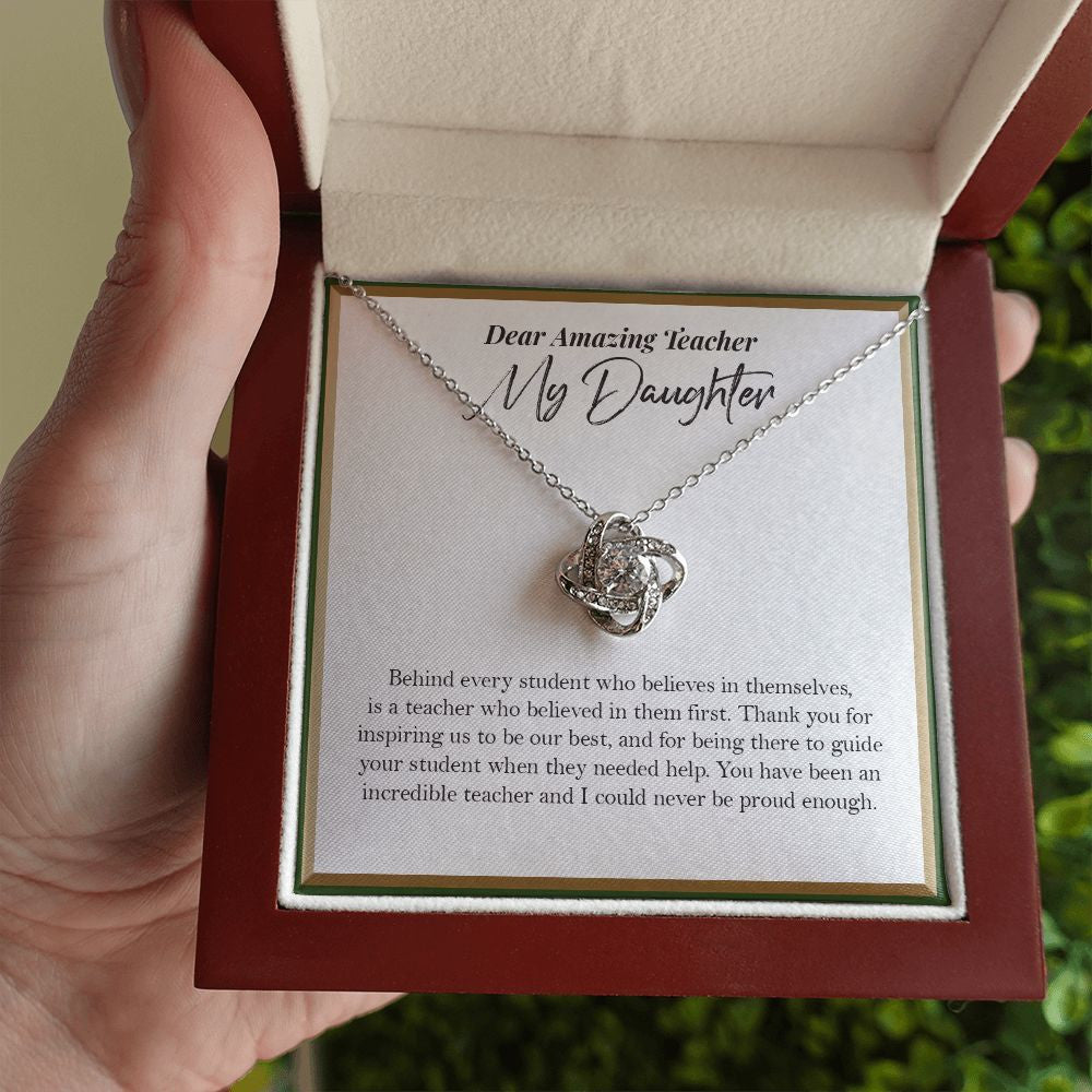 Behind Every Student love knot necklace luxury led box hand holding