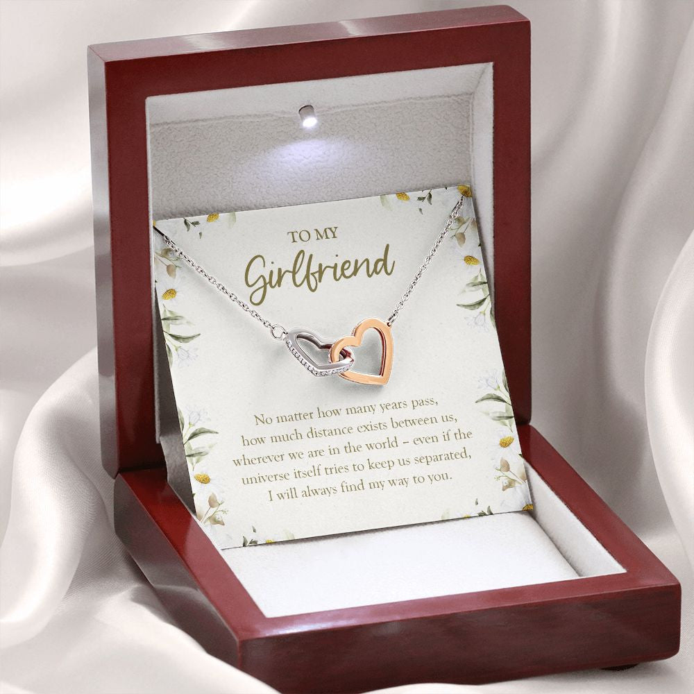 Always Find My Way To You interlocking heart necklace premium led mahogany wood box