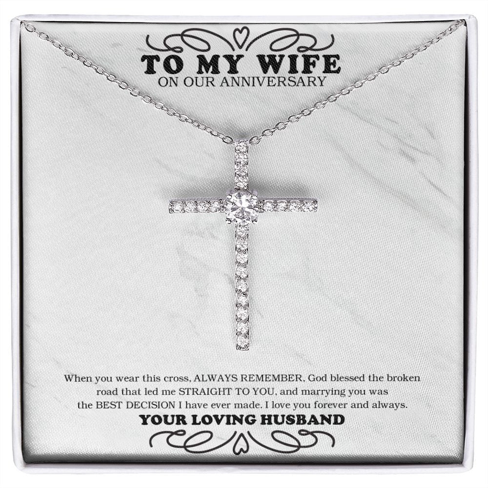 Broken Road, Straight To You cz cross necklace front