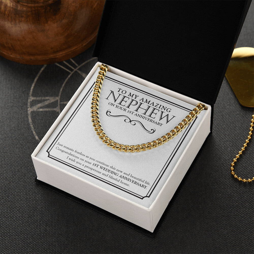 Just Remain Fearless cuban link chain gold box side view