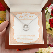 Load image into Gallery viewer, Happily Ever After horseshoe necklace luxury led box hand holding
