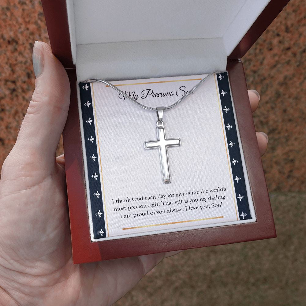 World's Most Precious Present stainless steel cross luxury led box hand holding