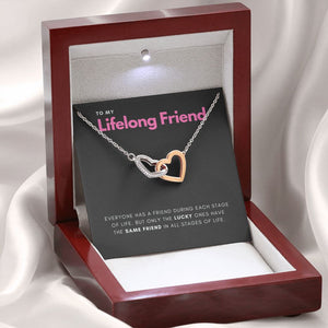 Stage of Life interlocking heart necklace premium led mahogany wood box