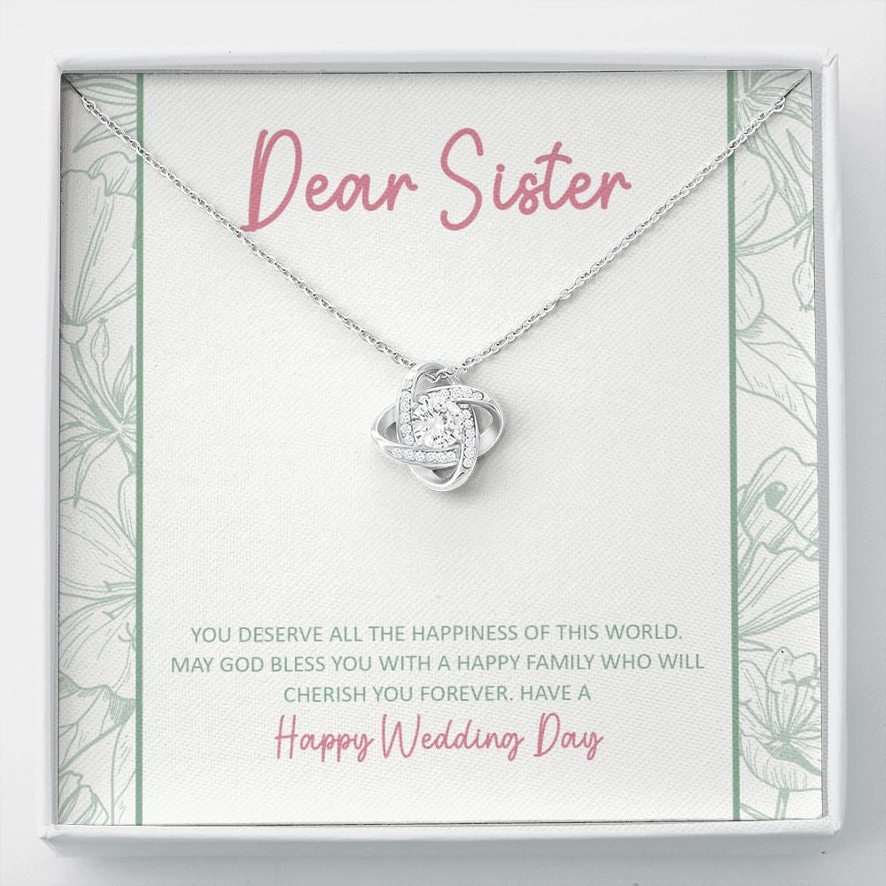 You Deserve All The Happiness love knot necklace front