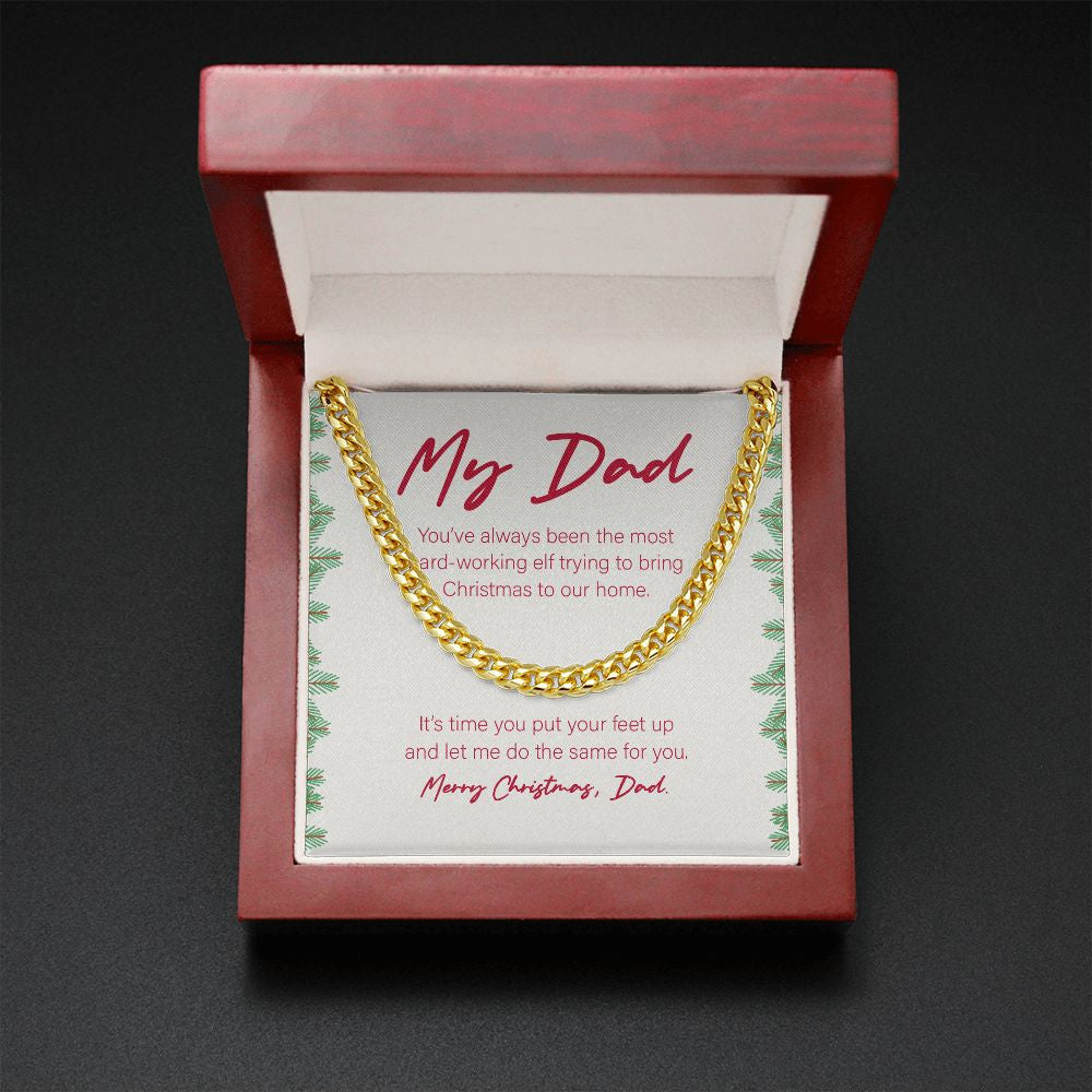 The Most Hard-Working Elf cuban link chain gold mahogany box led