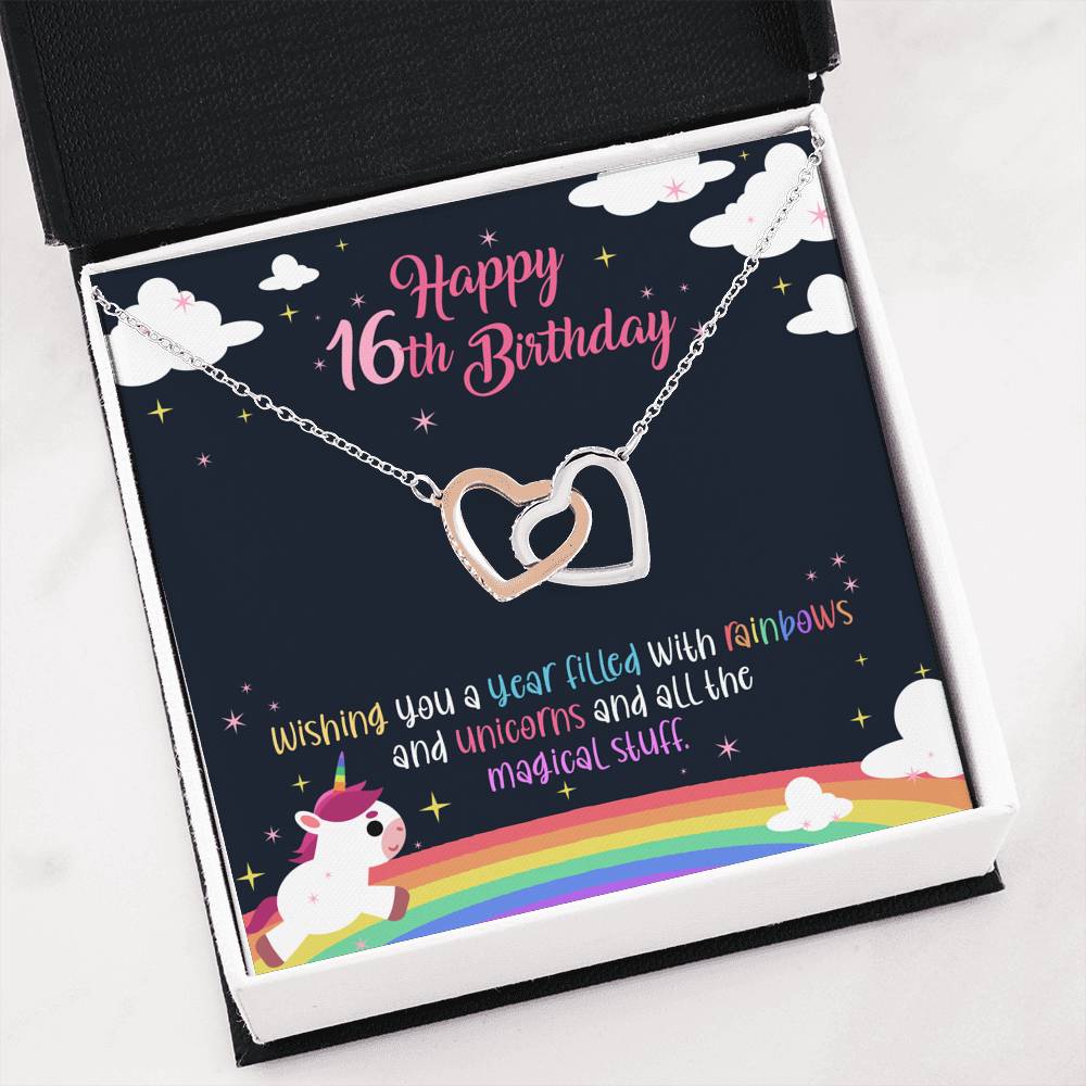 Unicorns And All Magical Stuff - Sweet 16 Gifts Double Heart Necklace