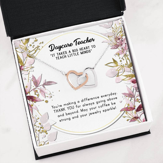 It Takes A Big Heart To Teach Little Minds - Gift For Daycare Teacher Double Heart Necklace