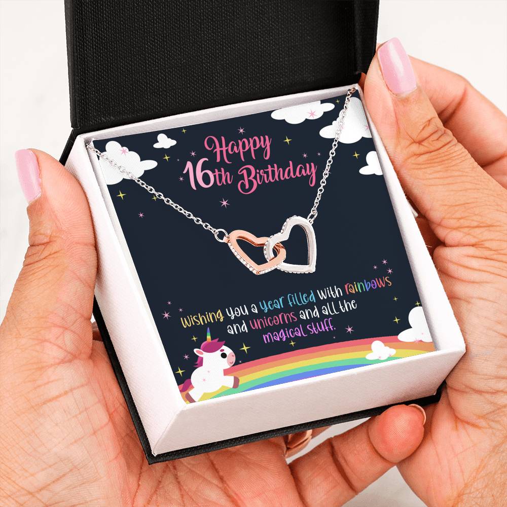 Unicorns And All Magical Stuff - Sweet 16 Gifts Double Heart Necklace