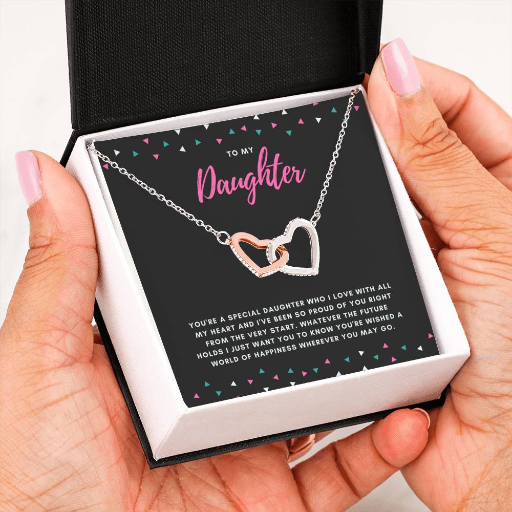 Happiness Wherever You Go - Gift For Daughter Double Heart Necklace