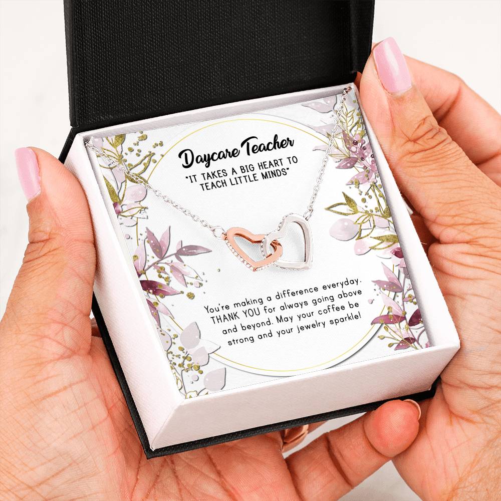 It Takes A Big Heart To Teach Little Minds - Gift For Daycare Teacher Double Heart Necklace