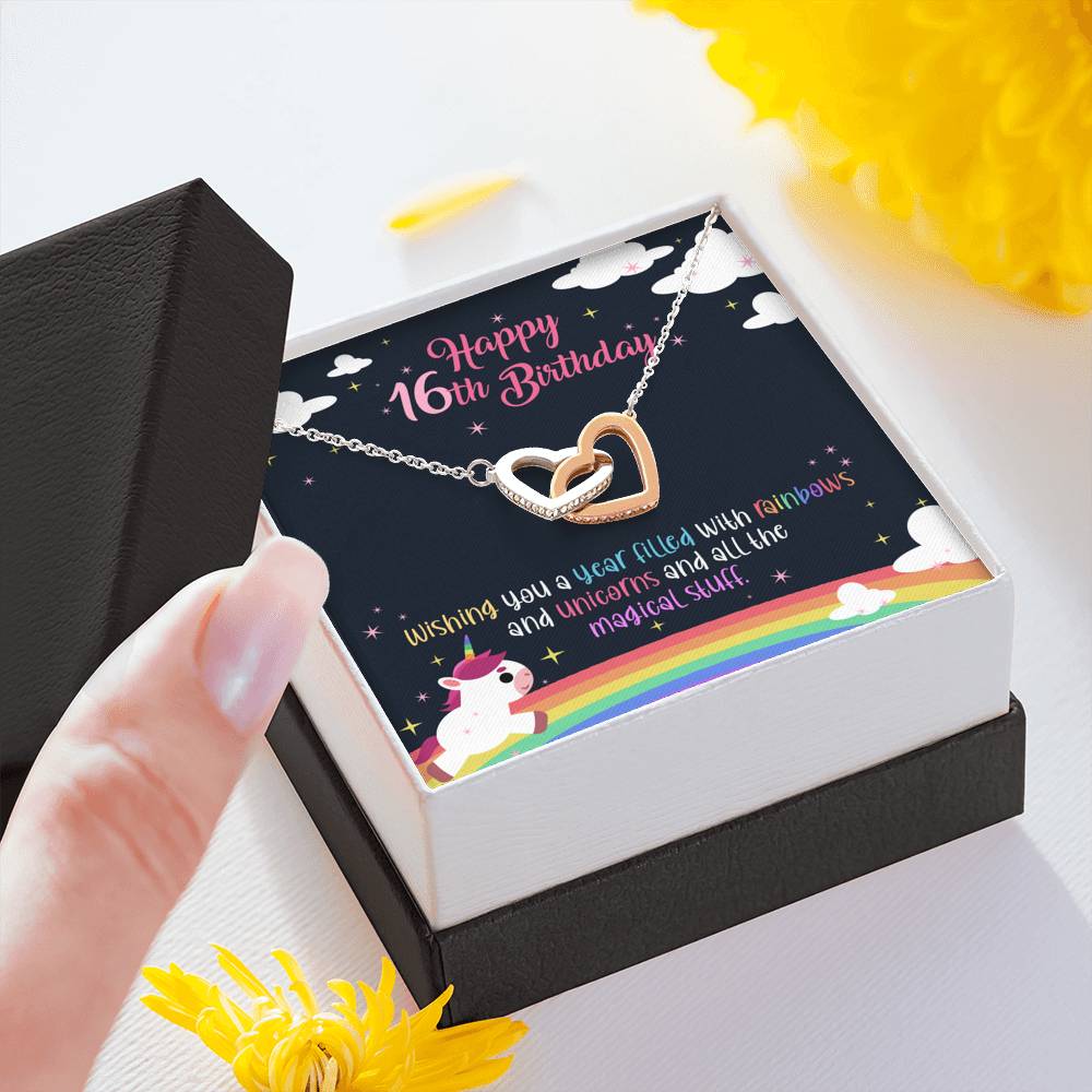 Unicorns And All Magical Stuff - Sweet 16 Gifts Double Heart Necklace