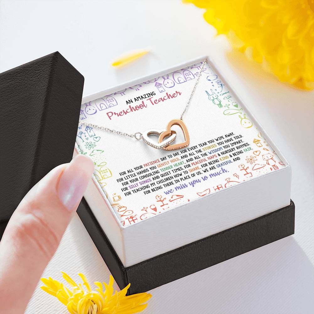 Little Hands You Gently Hold - Gift For Preschool Teacher Double Heart Necklace