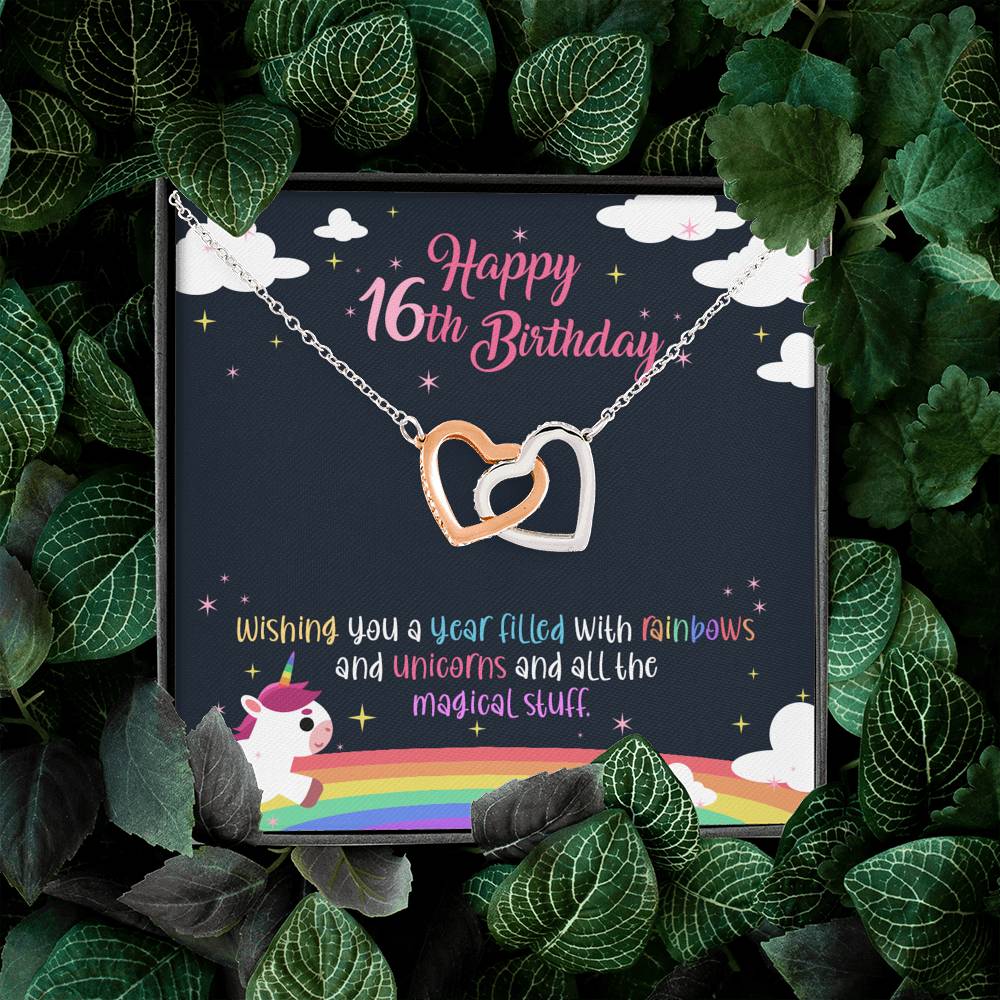Unicorns And All Magical Stuff - Sweet 16 Gifts Double Heart Necklace