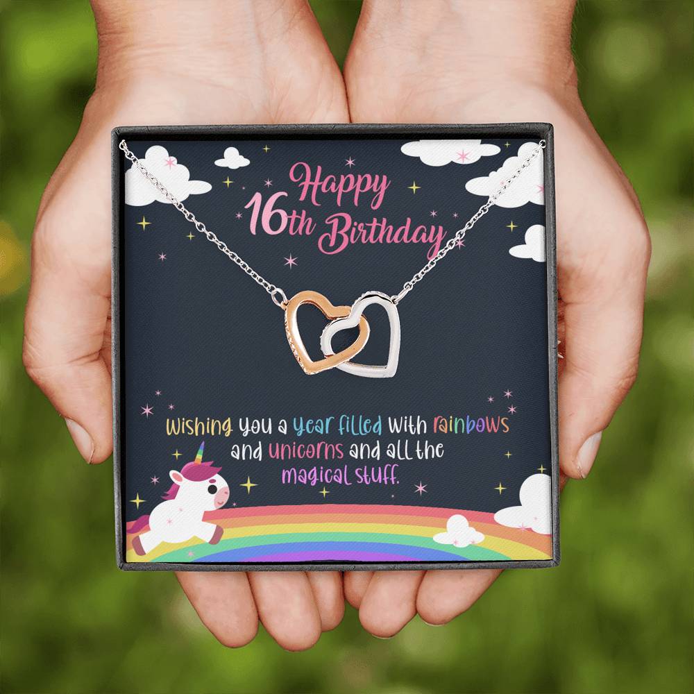 Unicorns And All Magical Stuff - Sweet 16 Gifts Double Heart Necklace