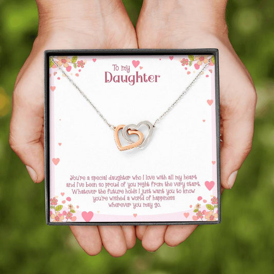Happiness Whenever You May Go - Gift For Daughter Double Heart Necklace