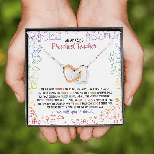Little Hands You Gently Hold - Gift For Preschool Teacher Double Heart Necklace