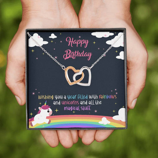 Unicorns And All Magical Stuff - Birthday Gifts Double Heart Necklace