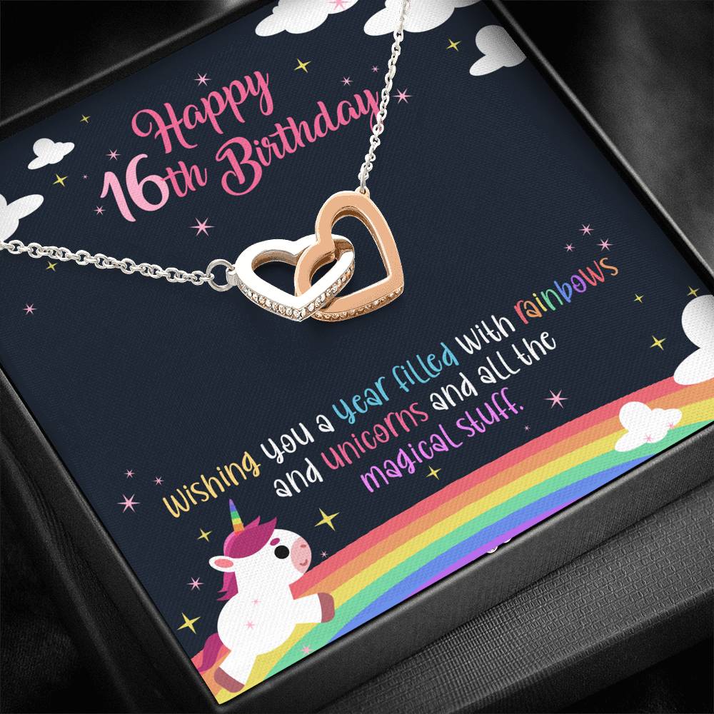 Unicorns And All Magical Stuff - Sweet 16 Gifts Double Heart Necklace